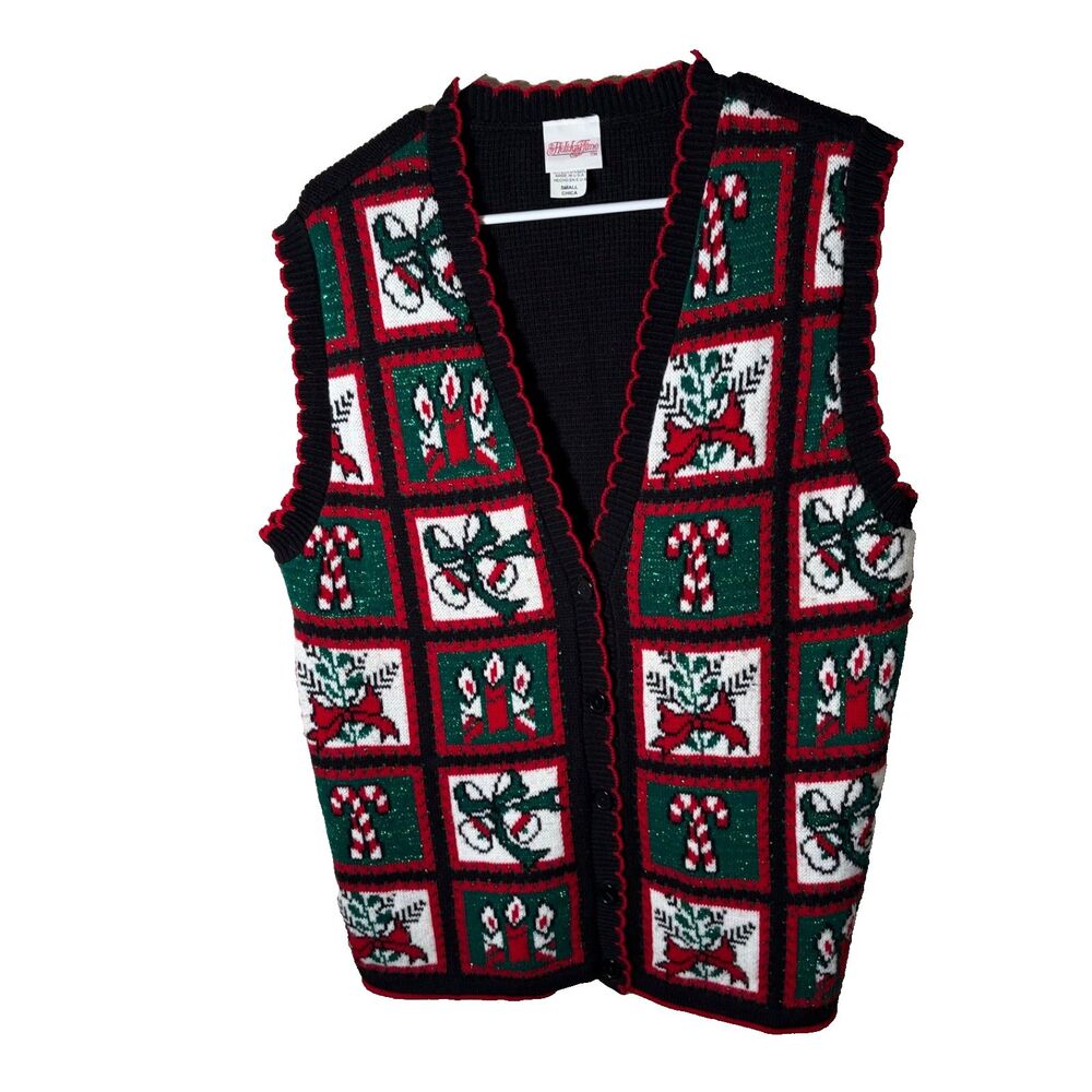Holiday Time Sweater Vest Adult Small Black Christmas Sleeveless Knit